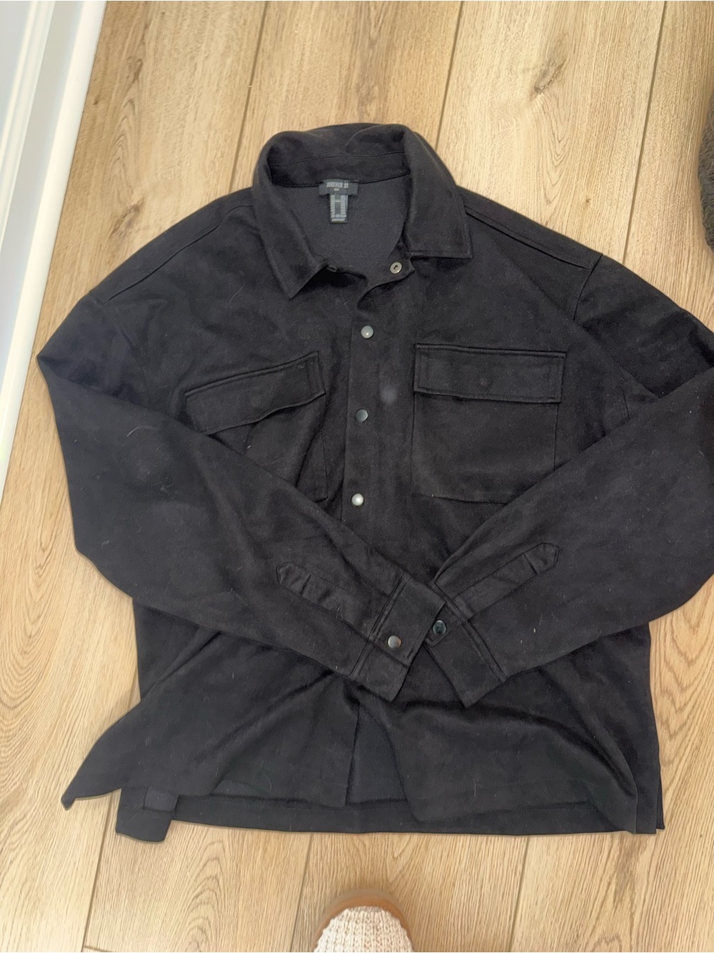 Men's Black Button-Front Jacket. Suede